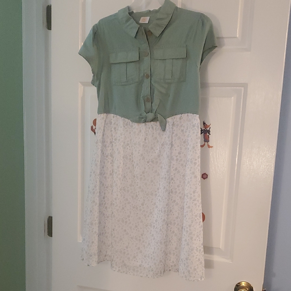 Green and White Kids Dress